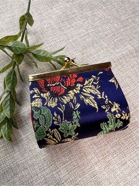 Red and Blue Satin Floral Small Coin Purse | Vintage Victorian-Style